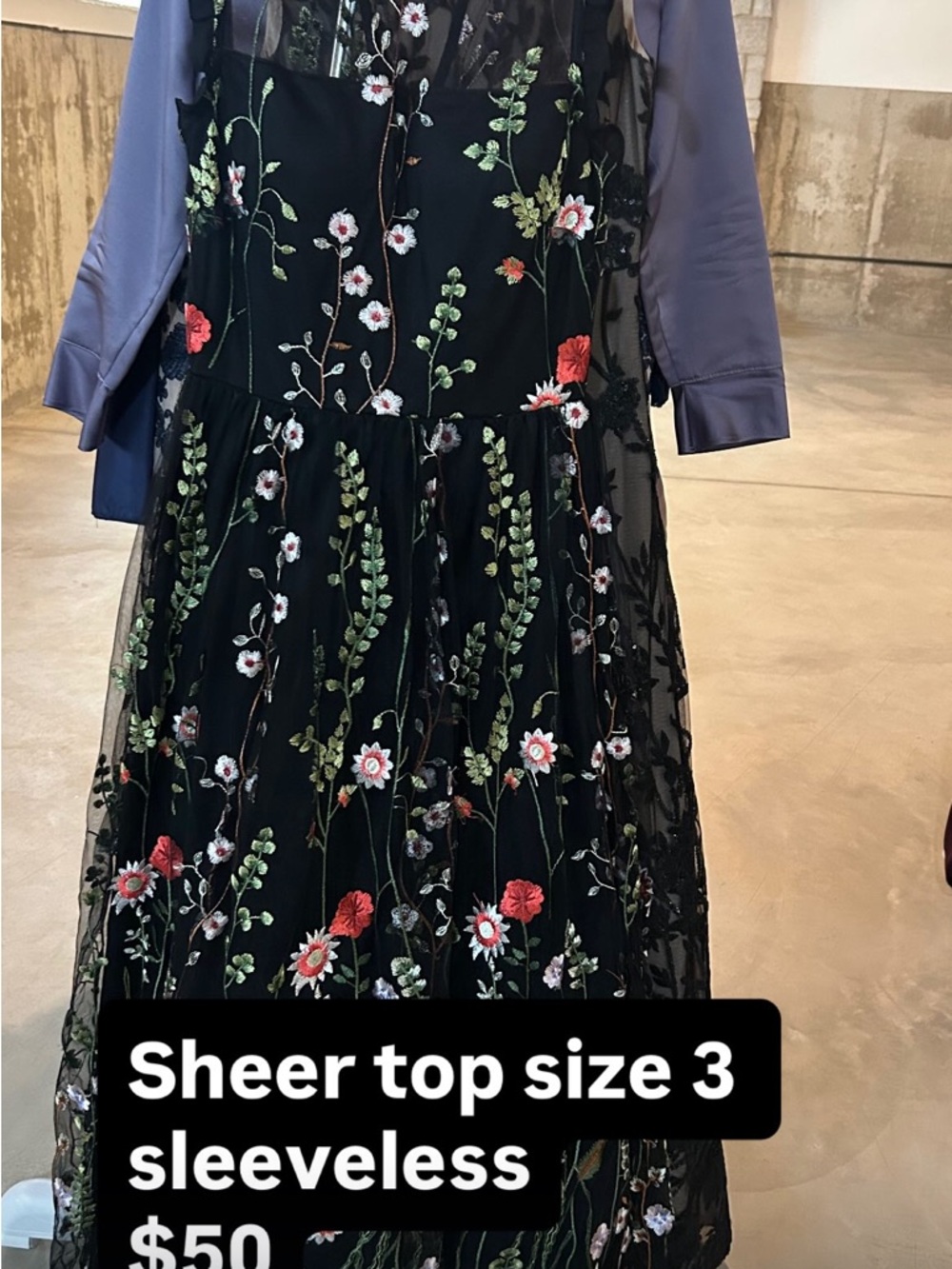 Black Sheer Floral Embroidered Dress